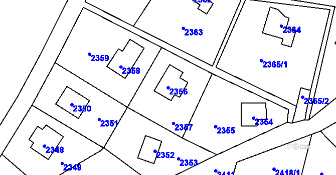 Parcela st. 2356 v KÚ Hlubočky, Katastrální mapa