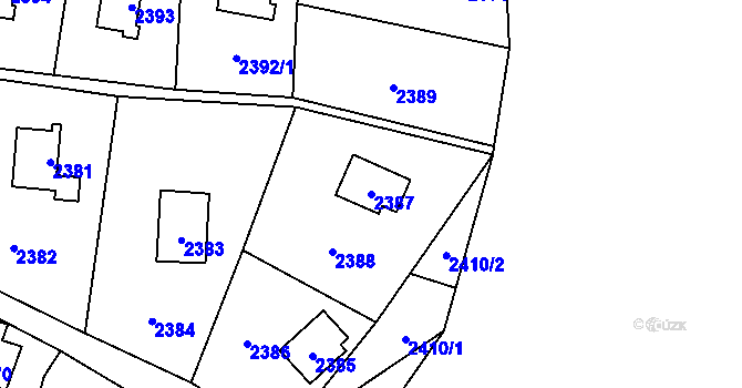 Parcela st. 2387 v KÚ Hlubočky, Katastrální mapa