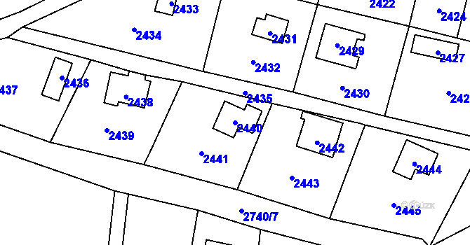 Parcela st. 2440 v KÚ Hlubočky, Katastrální mapa