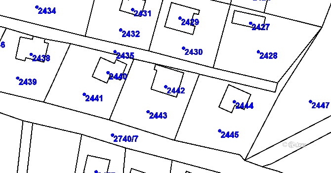 Parcela st. 2442 v KÚ Hlubočky, Katastrální mapa