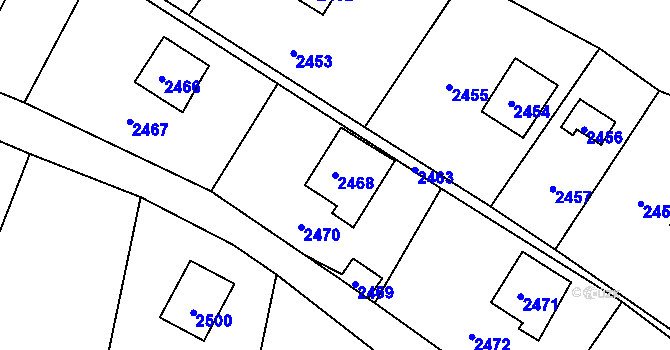 Parcela st. 2468 v KÚ Hlubočky, Katastrální mapa
