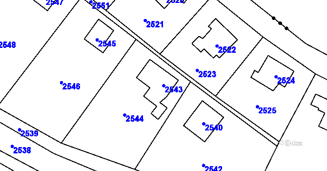 Parcela st. 2543 v KÚ Hlubočky, Katastrální mapa