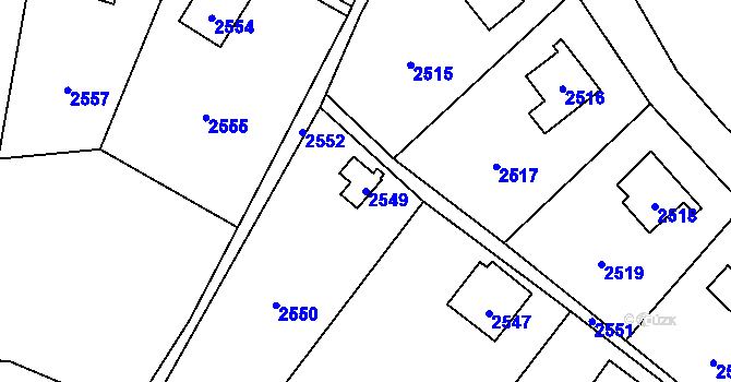 Parcela st. 2549 v KÚ Hlubočky, Katastrální mapa