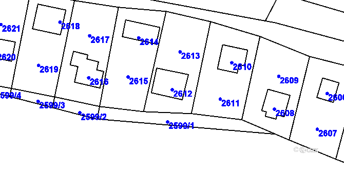 Parcela st. 2612 v KÚ Hlubočky, Katastrální mapa