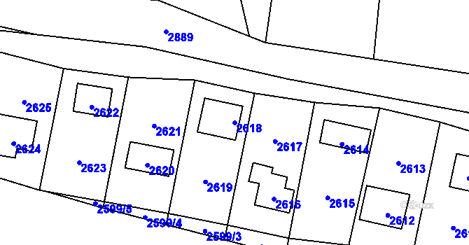 Parcela st. 2618 v KÚ Hlubočky, Katastrální mapa