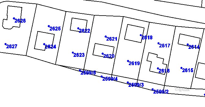Parcela st. 2620 v KÚ Hlubočky, Katastrální mapa