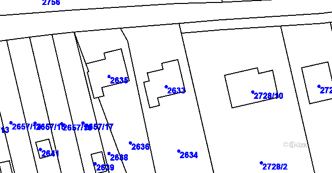 Parcela st. 2633 v KÚ Hlubočky, Katastrální mapa