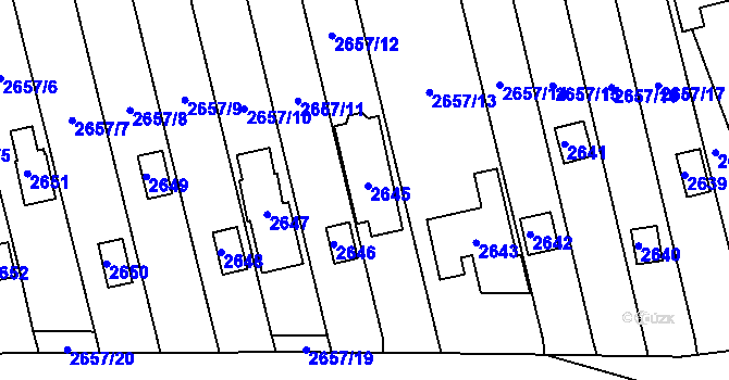 Parcela st. 2645 v KÚ Hlubočky, Katastrální mapa