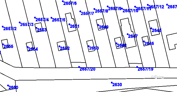 Parcela st. 2650 v KÚ Hlubočky, Katastrální mapa