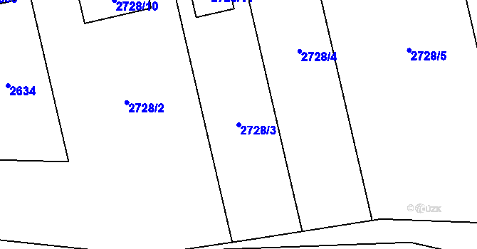 Parcela st. 2728/3 v KÚ Hlubočky, Katastrální mapa