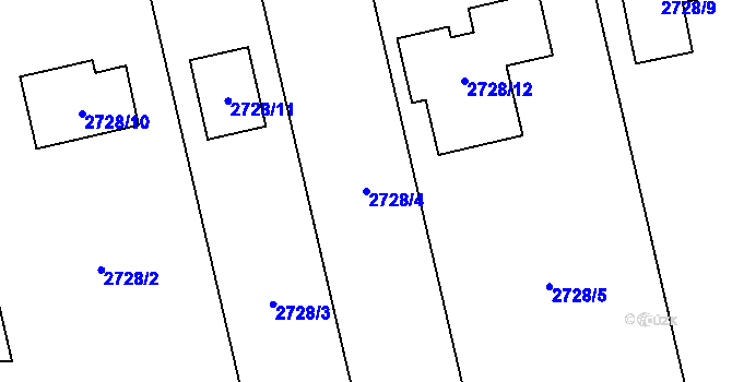 Parcela st. 2728/4 v KÚ Hlubočky, Katastrální mapa