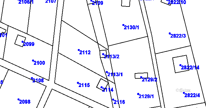 Parcela st. 2113/2 v KÚ Hlubočky, Katastrální mapa