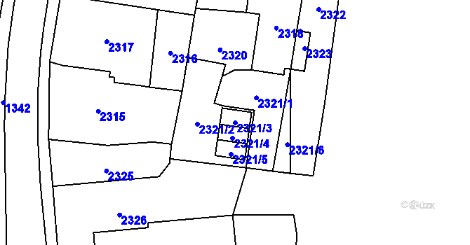 Parcela st. 2321/3 v KÚ Hlubočky, Katastrální mapa