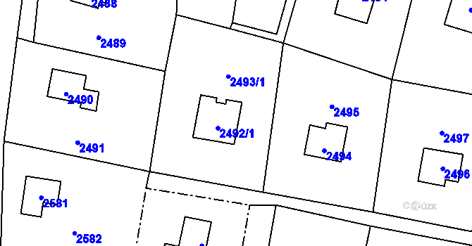 Parcela st. 2492/2 v KÚ Hlubočky, Katastrální mapa