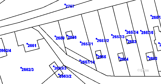 Parcela st. 2657/1 v KÚ Hlubočky, Katastrální mapa