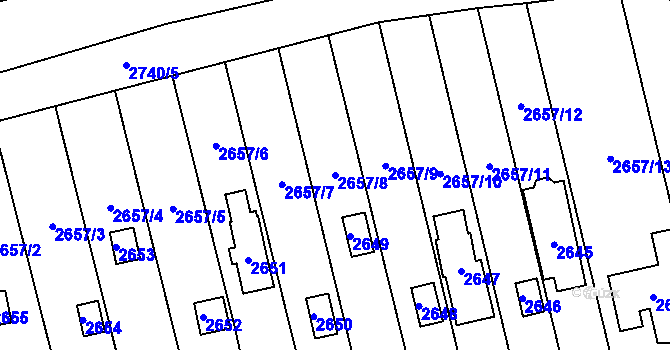 Parcela st. 2657/8 v KÚ Hlubočky, Katastrální mapa