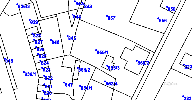 Parcela st. 855/1 v KÚ Hlubočky, Katastrální mapa