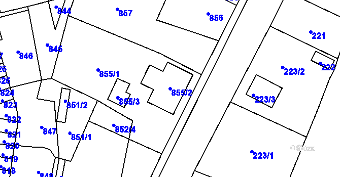 Parcela st. 855/2 v KÚ Hlubočky, Katastrální mapa