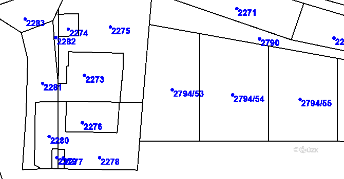 Parcela st. 2794/53 v KÚ Hlubočky, Katastrální mapa