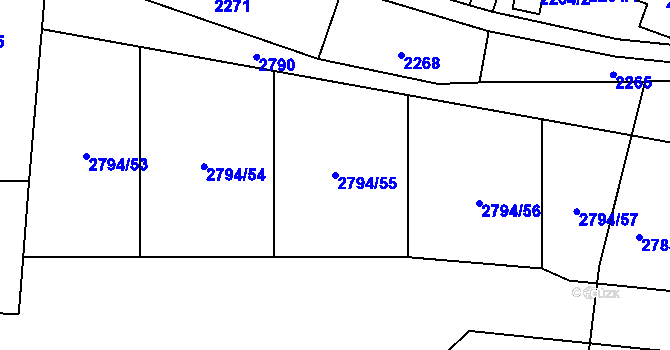 Parcela st. 2794/55 v KÚ Hlubočky, Katastrální mapa