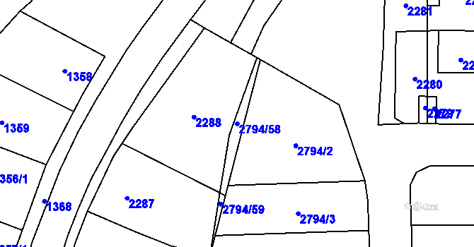 Parcela st. 2794/58 v KÚ Hlubočky, Katastrální mapa