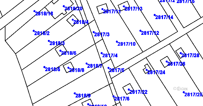 Parcela st. 2817/4 v KÚ Hlubočky, Katastrální mapa