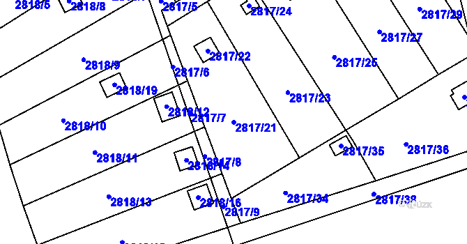 Parcela st. 2817/21 v KÚ Hlubočky, Katastrální mapa