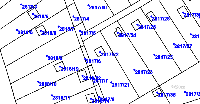 Parcela st. 2817/22 v KÚ Hlubočky, Katastrální mapa