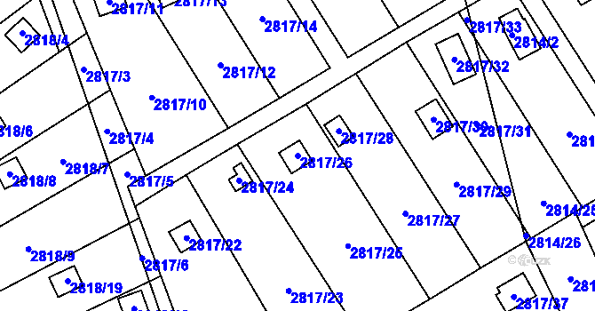 Parcela st. 2817/26 v KÚ Hlubočky, Katastrální mapa