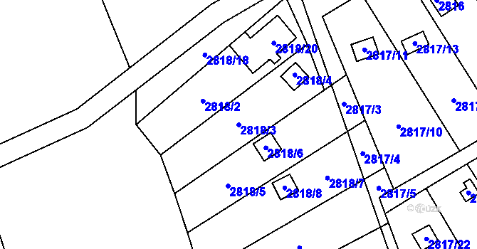 Parcela st. 2818/3 v KÚ Hlubočky, Katastrální mapa