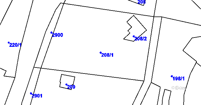 Parcela st. 208/1 v KÚ Hlubočky, Katastrální mapa