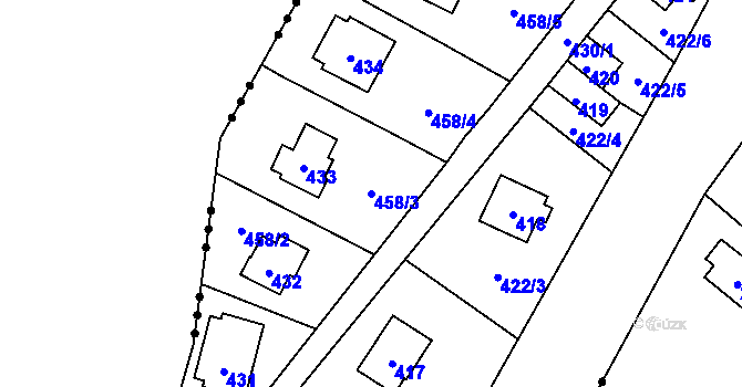 Parcela st. 458/3 v KÚ Hlubočky, Katastrální mapa