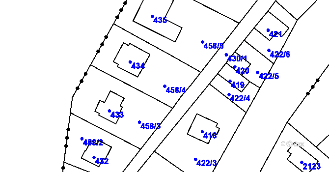 Parcela st. 458/4 v KÚ Hlubočky, Katastrální mapa