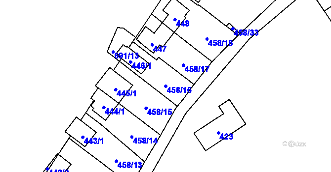 Parcela st. 458/16 v KÚ Hlubočky, Katastrální mapa