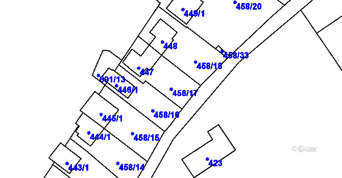 Parcela st. 458/17 v KÚ Hlubočky, Katastrální mapa