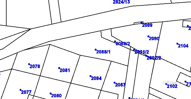 Parcela st. 2088/1 v KÚ Hlubočky, Katastrální mapa