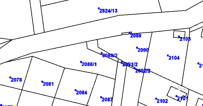 Parcela st. 2088/2 v KÚ Hlubočky, Katastrální mapa