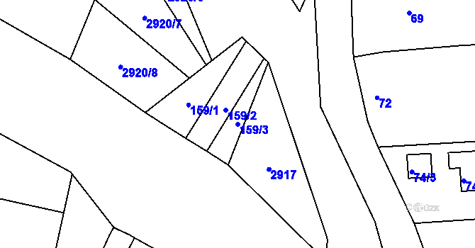 Parcela st. 159/3 v KÚ Hlubočky, Katastrální mapa