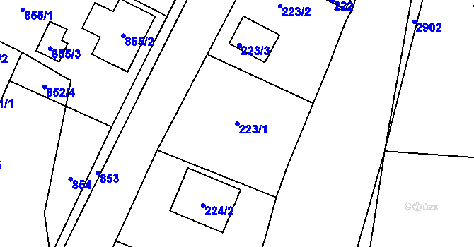 Parcela st. 223/1 v KÚ Hlubočky, Katastrální mapa