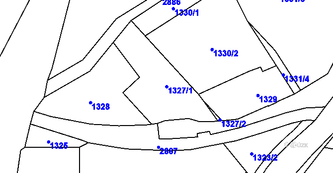 Parcela st. 1327/1 v KÚ Hlubočky, Katastrální mapa