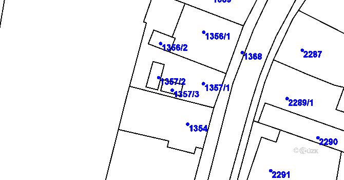 Parcela st. 1357/3 v KÚ Hlubočky, Katastrální mapa