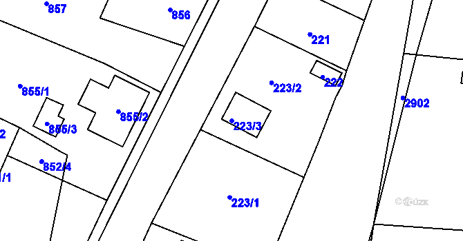 Parcela st. 223/3 v KÚ Hlubočky, Katastrální mapa