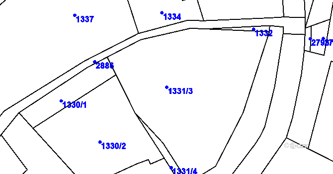 Parcela st. 1331/3 v KÚ Hlubočky, Katastrální mapa