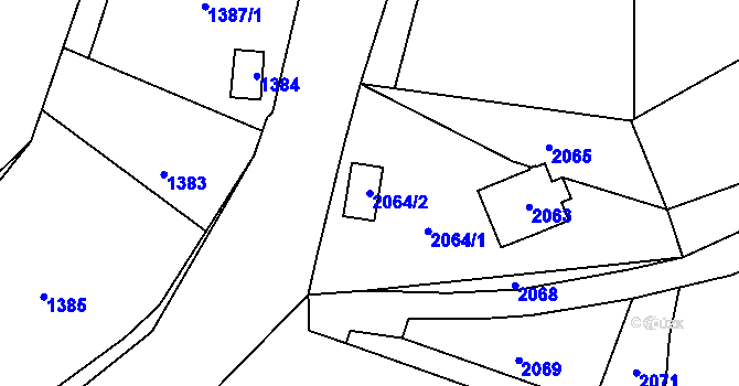Parcela st. 2064/2 v KÚ Hlubočky, Katastrální mapa