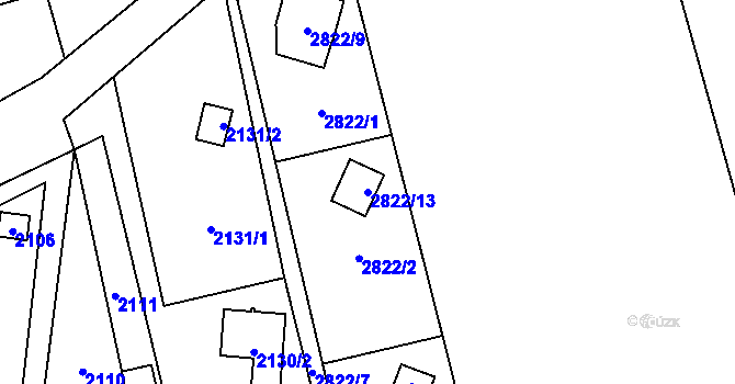 Parcela st. 2822/13 v KÚ Hlubočky, Katastrální mapa