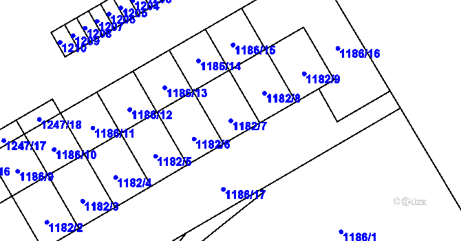 Parcela st. 1182/7 v KÚ Hlubočky, Katastrální mapa
