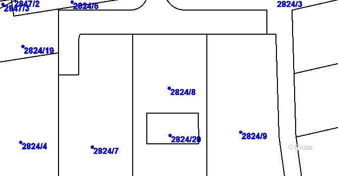 Parcela st. 2824/8 v KÚ Hlubočky, Katastrální mapa