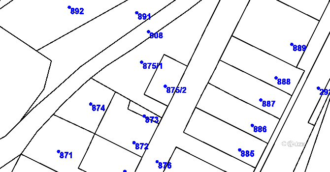 Parcela st. 875/2 v KÚ Hlubočky, Katastrální mapa