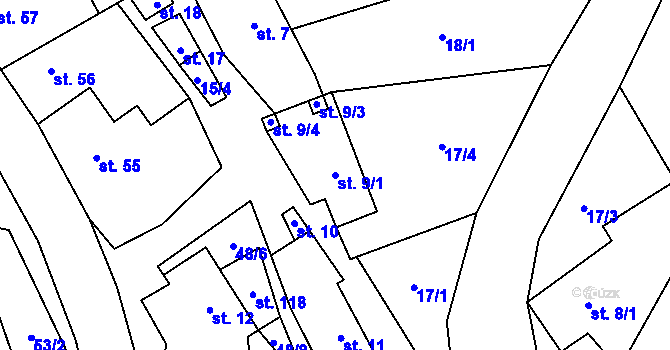 Parcela st. 9/1 v KÚ Hluboká u Krucemburku, Katastrální mapa