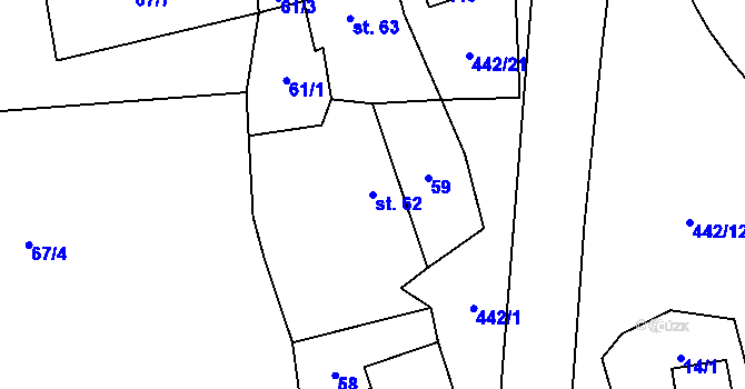 Parcela st. 62 v KÚ Hluboká u Krucemburku, Katastrální mapa